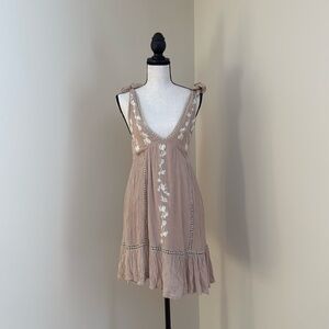 Jessica Simpson Tan White Embroidery Sleeveless Sundress Coverup Lined Small